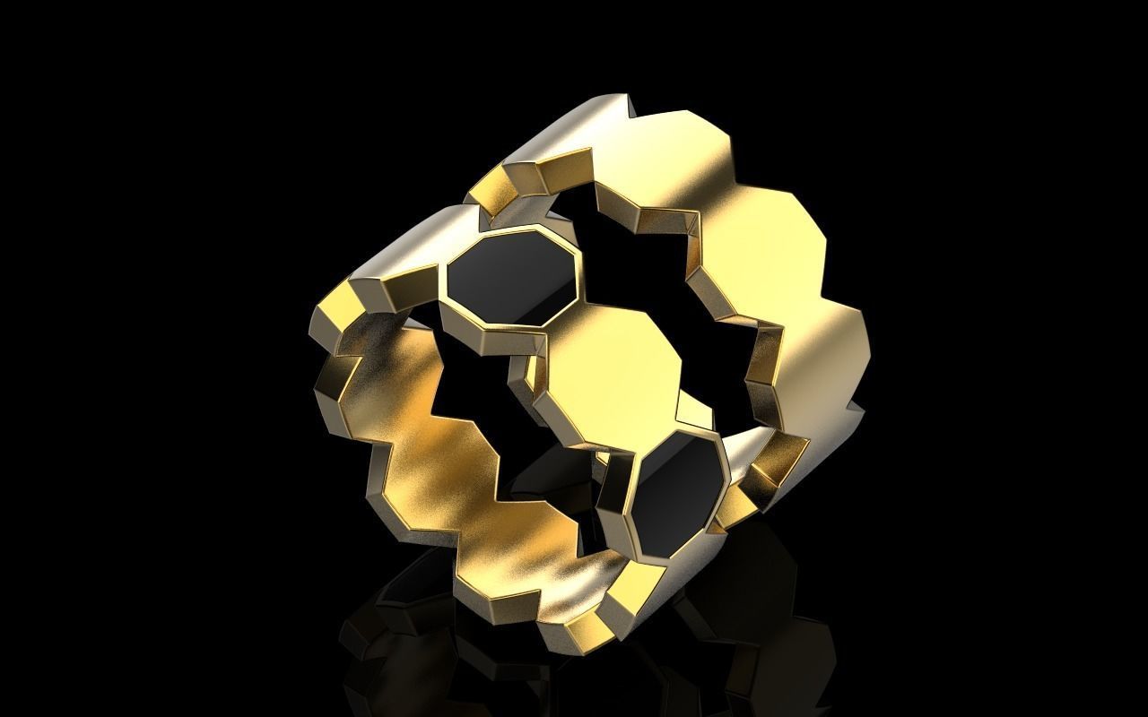 Bee Honeycomb ring 254 3D print model_15