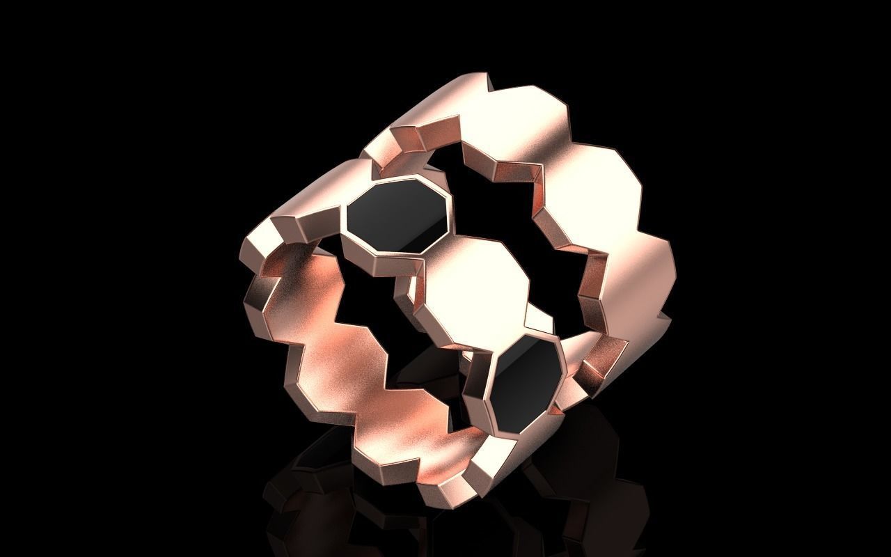 Bee Honeycomb ring 254 3D print model_11