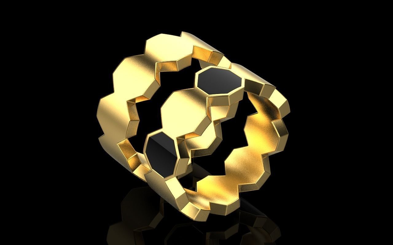 Bee Honeycomb ring 254 3D print model_28