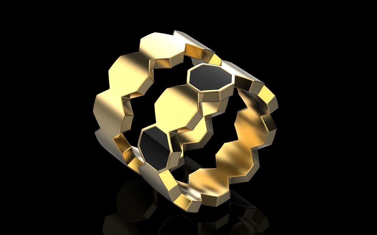 Bee Honeycomb ring 254 3D print model_29