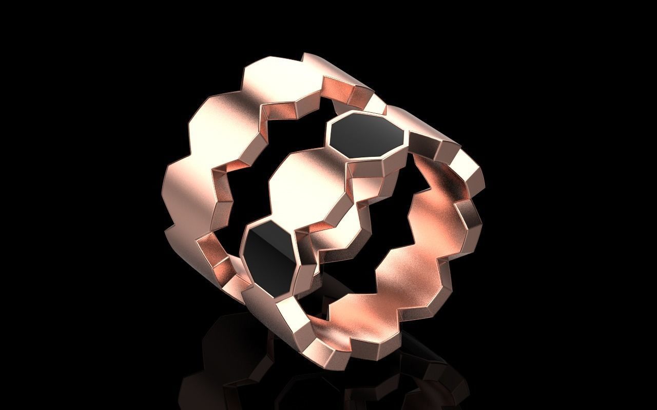 Bee Honeycomb ring 254 3D print model_24