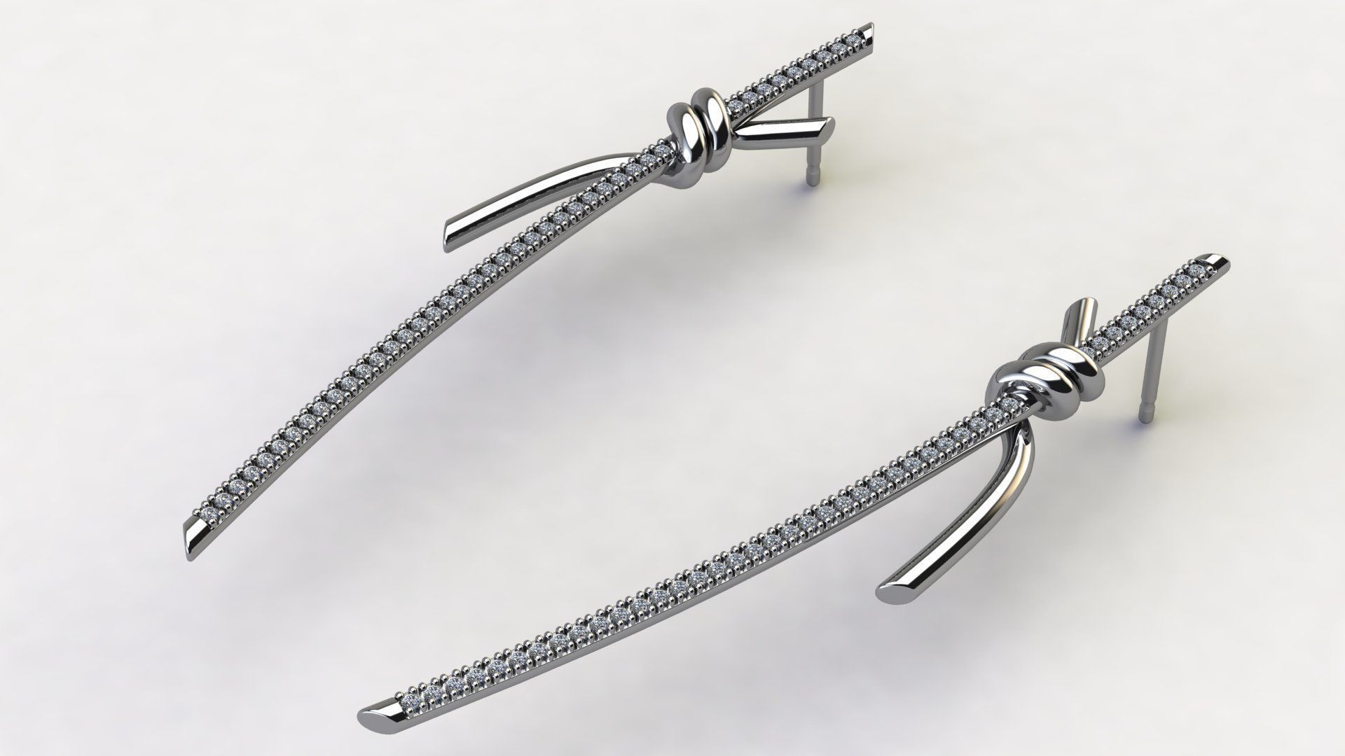 T Knot Drop Diamond Earring 58 mm 3D print model_7