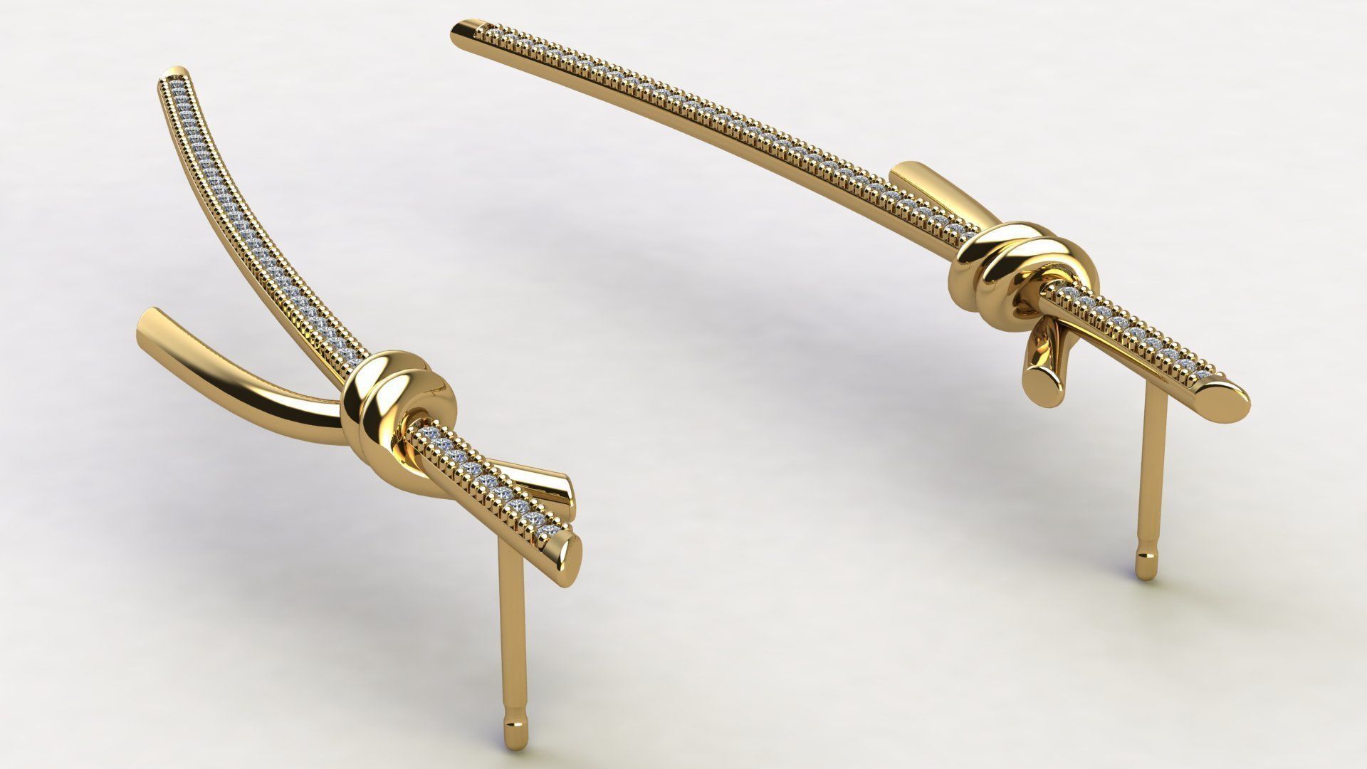 T Knot Drop Diamond Earring 58 mm 3D print model_3