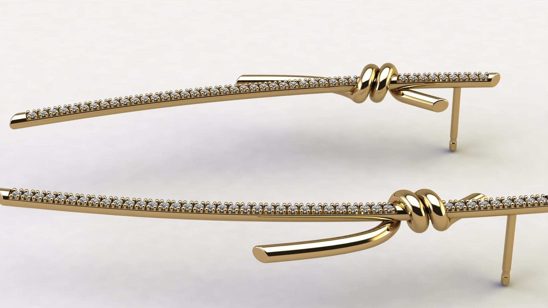 T Knot Drop Diamond Earring 58 mm 3D print model_2