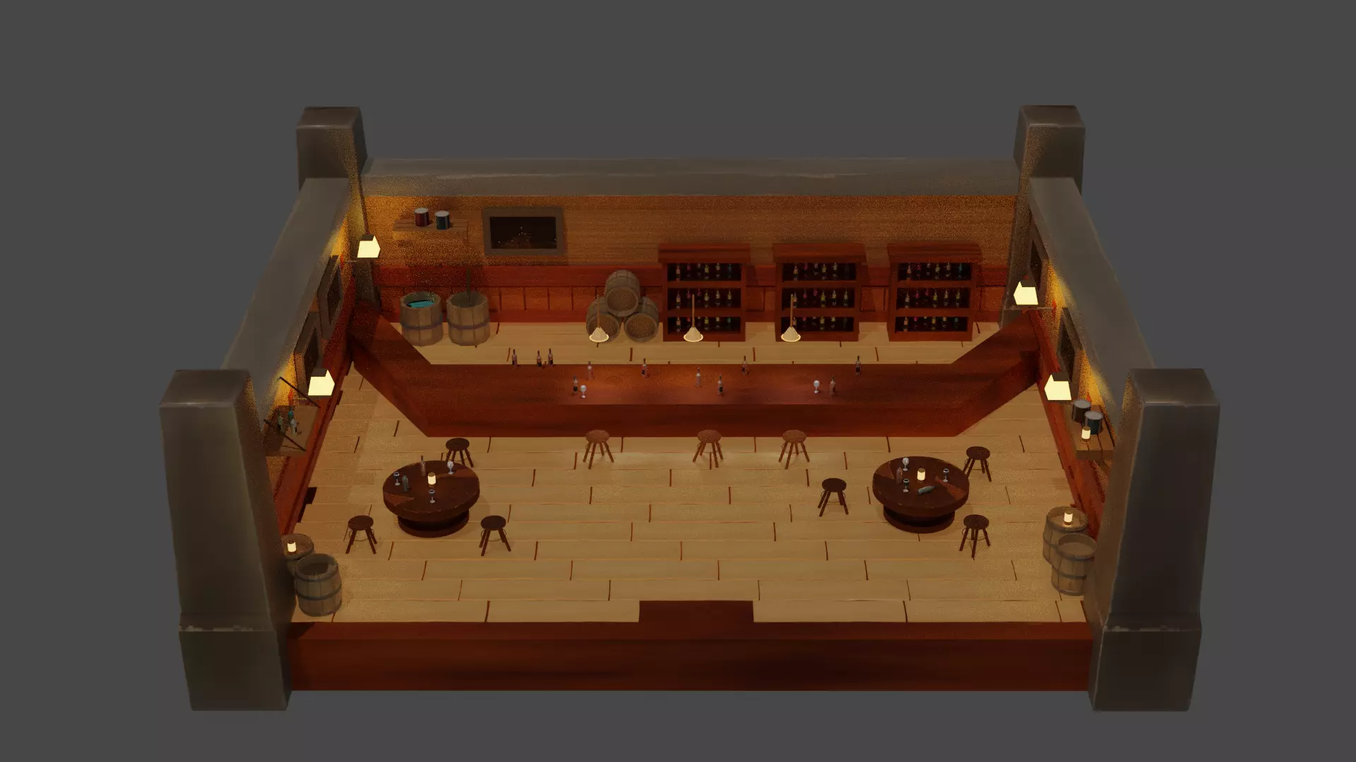 Bar Low poly wine cellar Low-poly 3D model_0