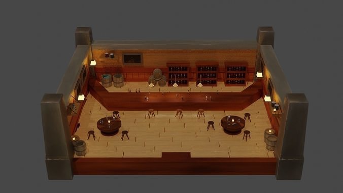 Bar Low poly wine cellar Low-poly 3D model