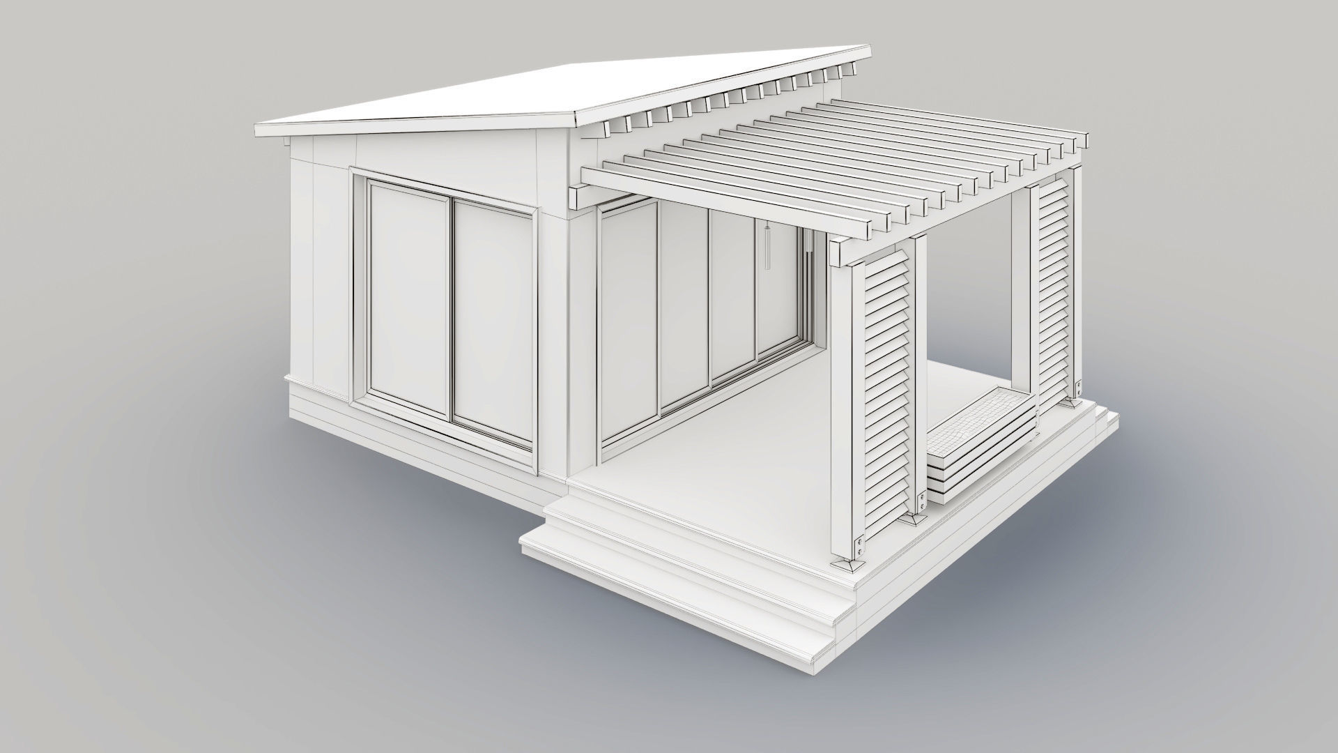 Pavilion with terrace and pergola 3D model_26
