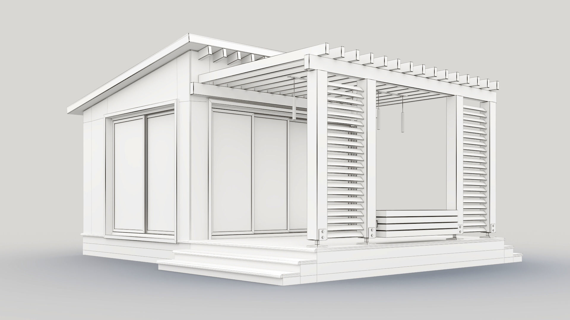 Pavilion with terrace and pergola 3D model_22