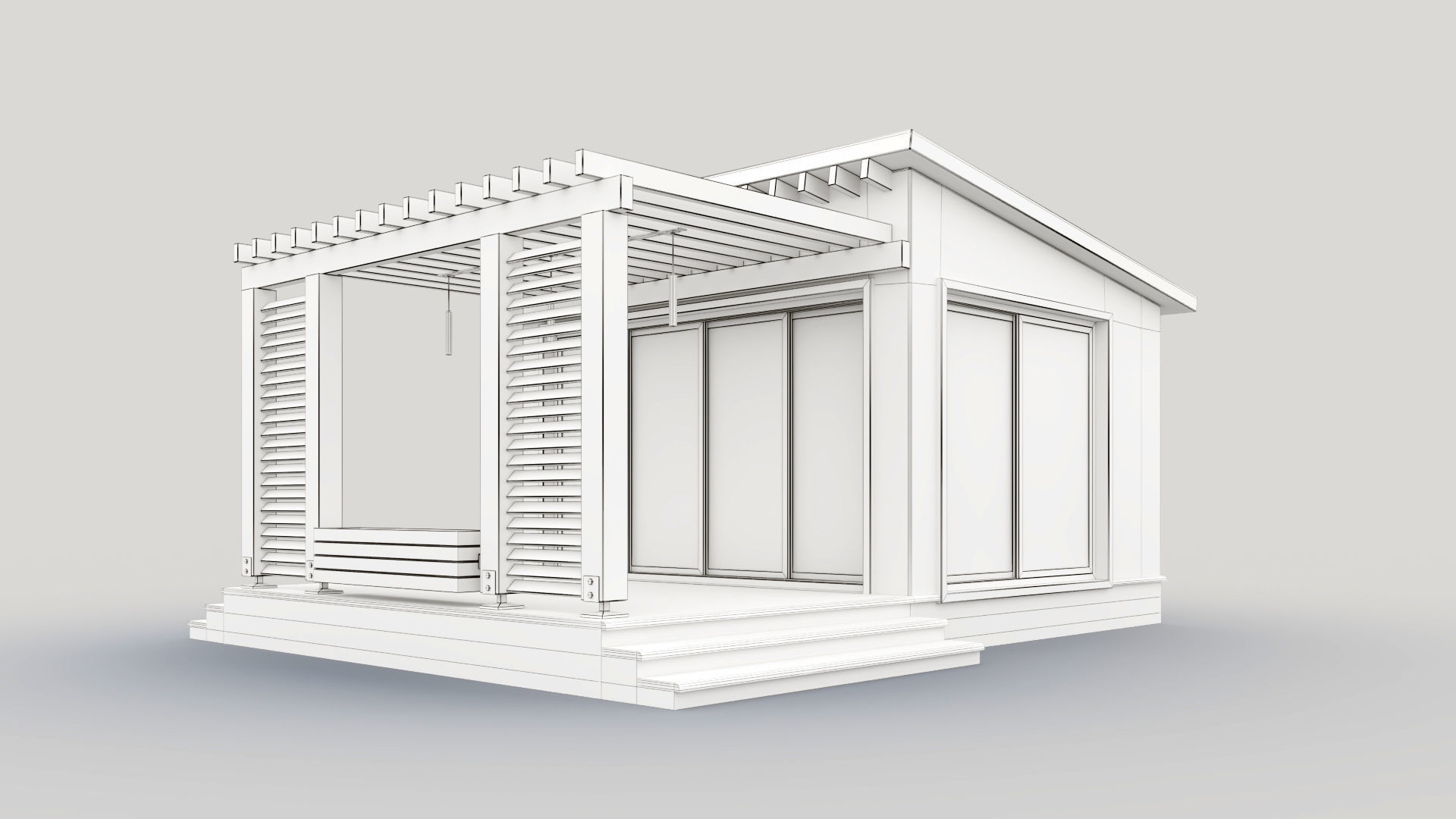 Pavilion with terrace and pergola 3D model_23