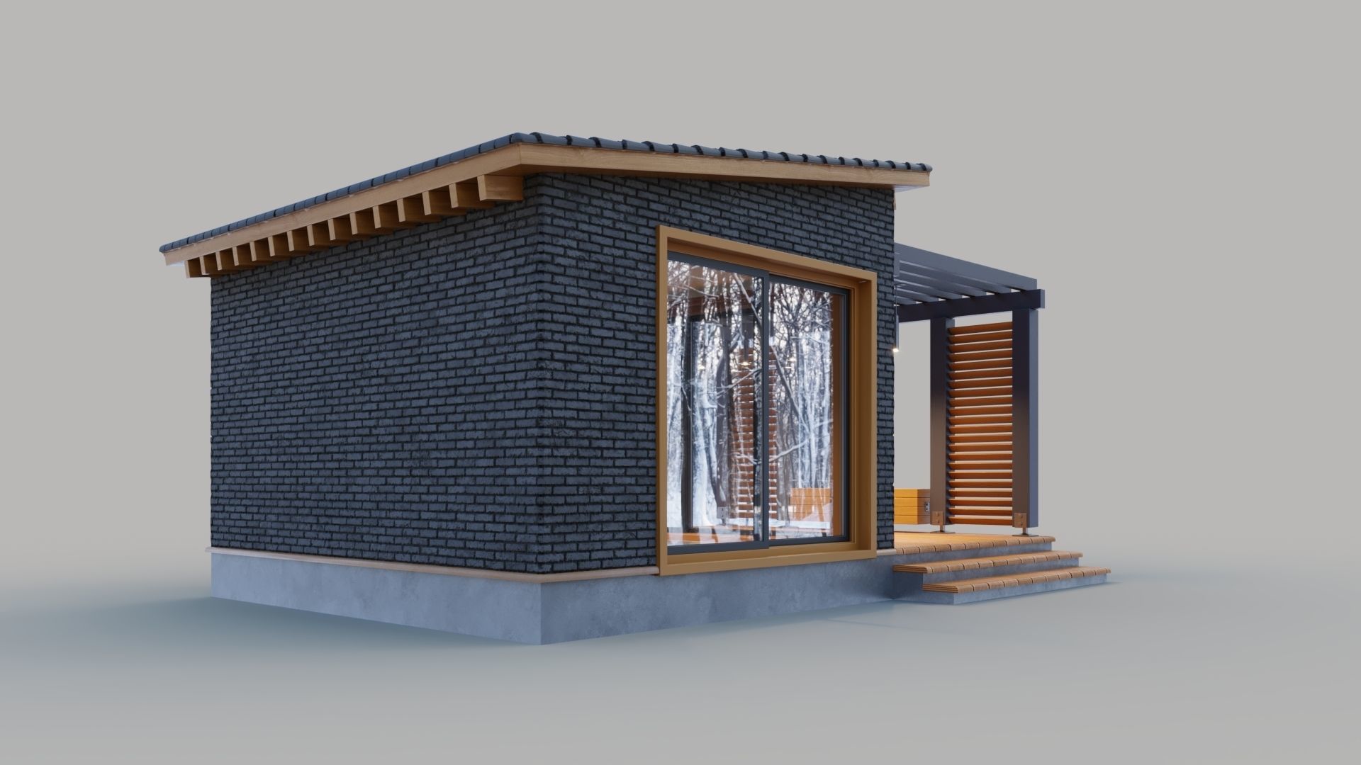 Pavilion with terrace and pergola 3D model_3