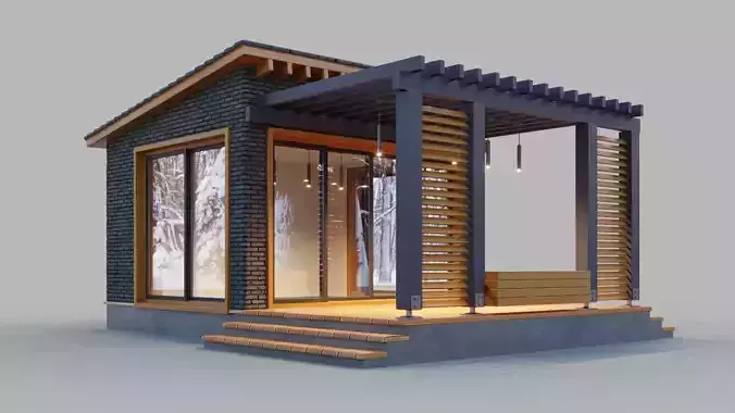 Pavilion with terrace and pergola 3D model