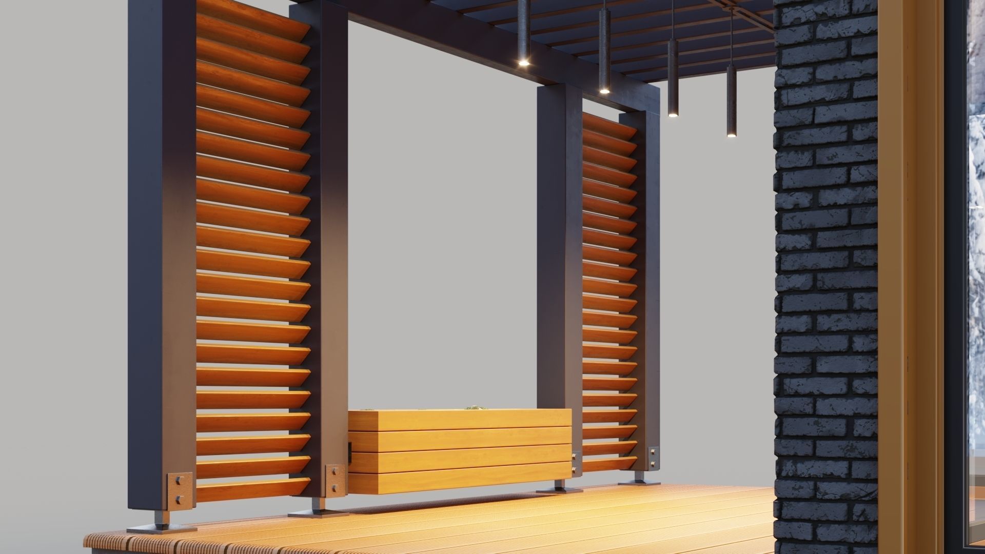 Pavilion with terrace and pergola 3D model_10