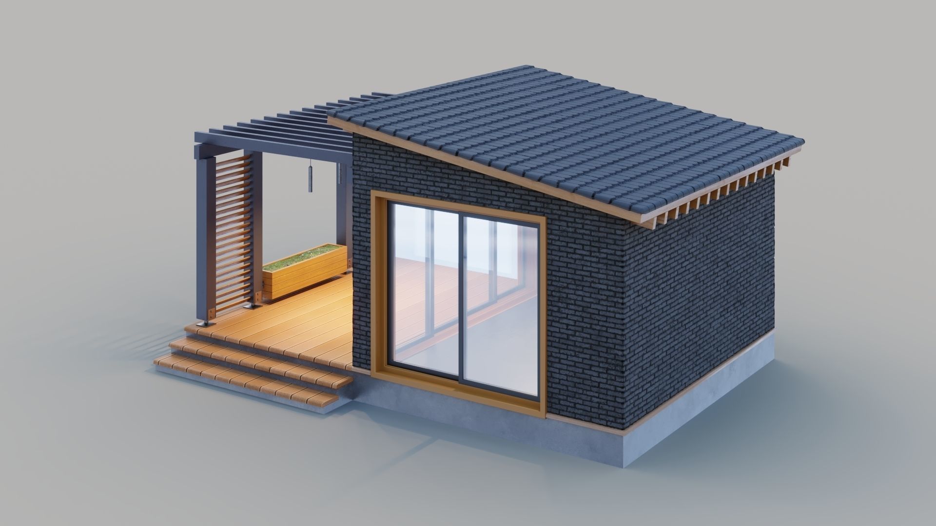 Pavilion with terrace and pergola 3D model_6