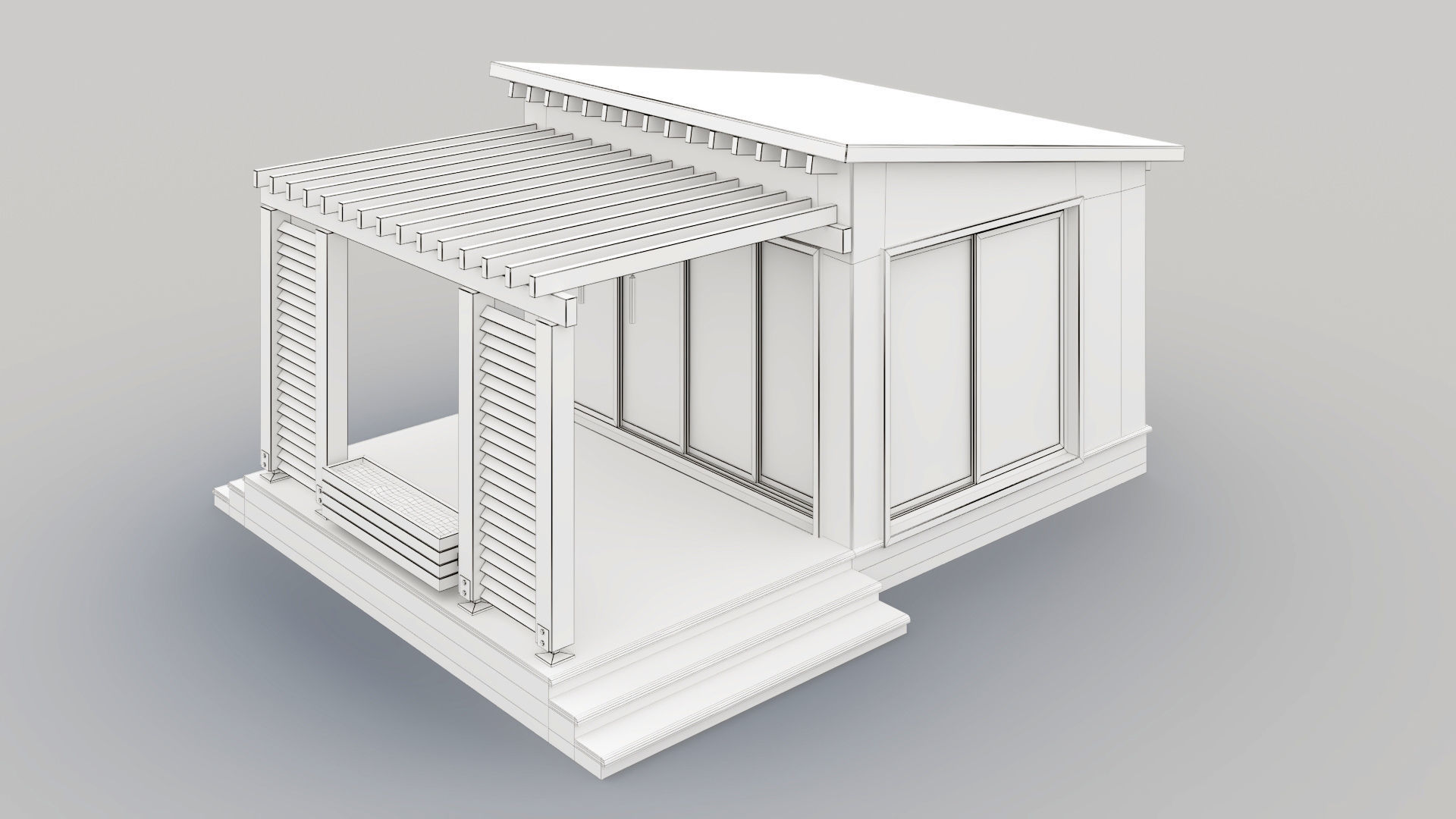 Pavilion with terrace and pergola 3D model_27