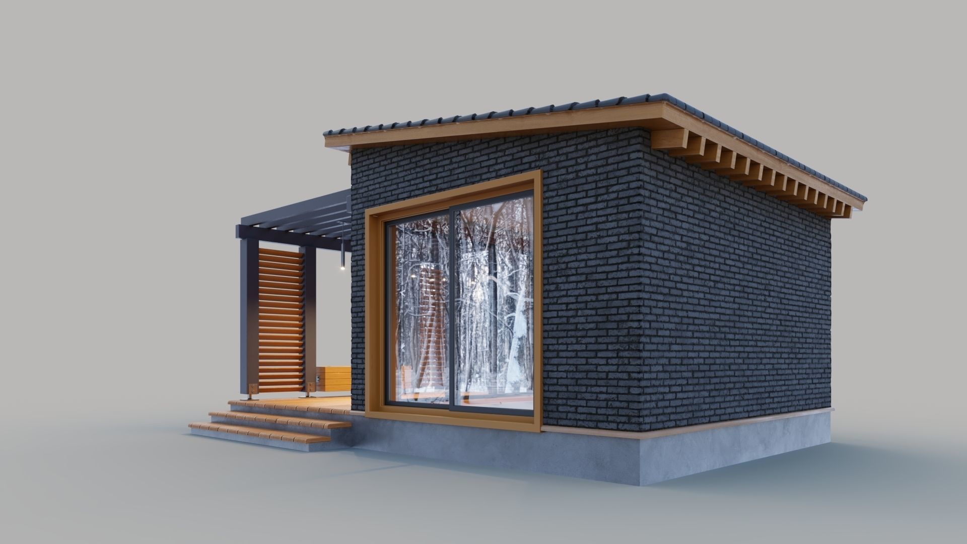 Pavilion with terrace and pergola 3D model_2