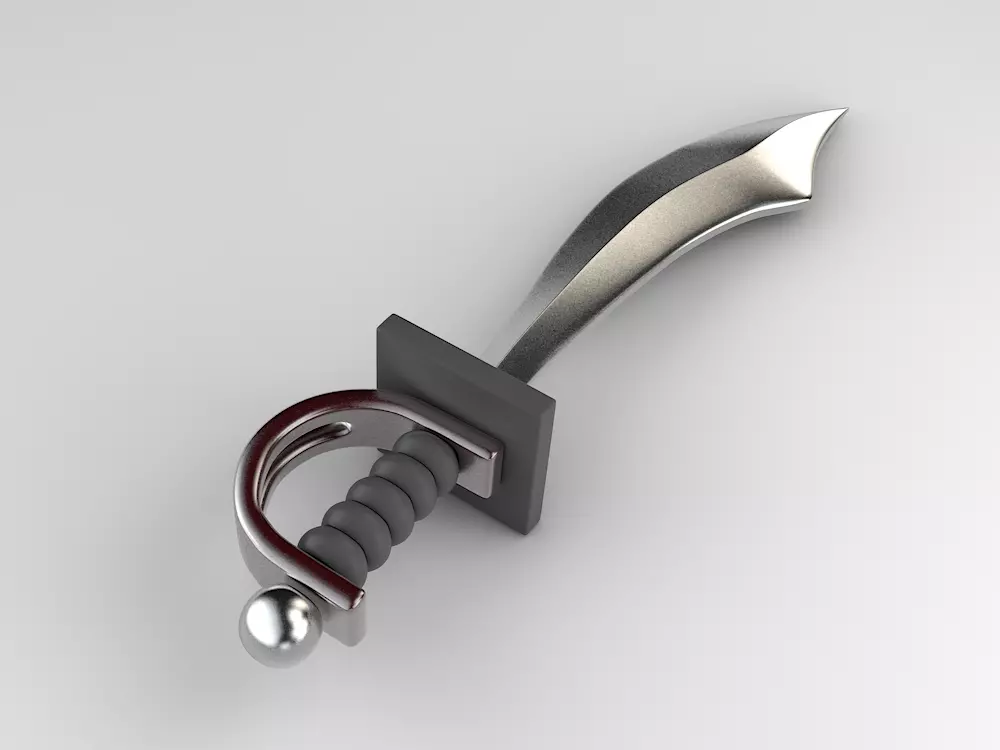 medieval curved sword pirates 3D model_0