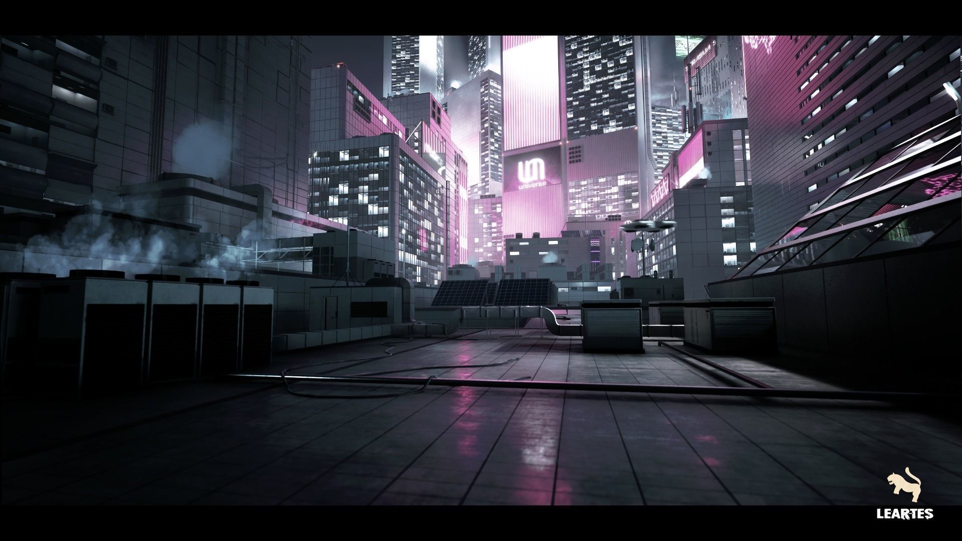 Futuristic Rooftop City Environment Low-poly 3D model_6