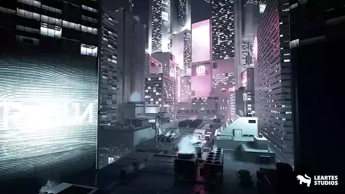 Futuristic Rooftop City Environment Low-poly 3D model