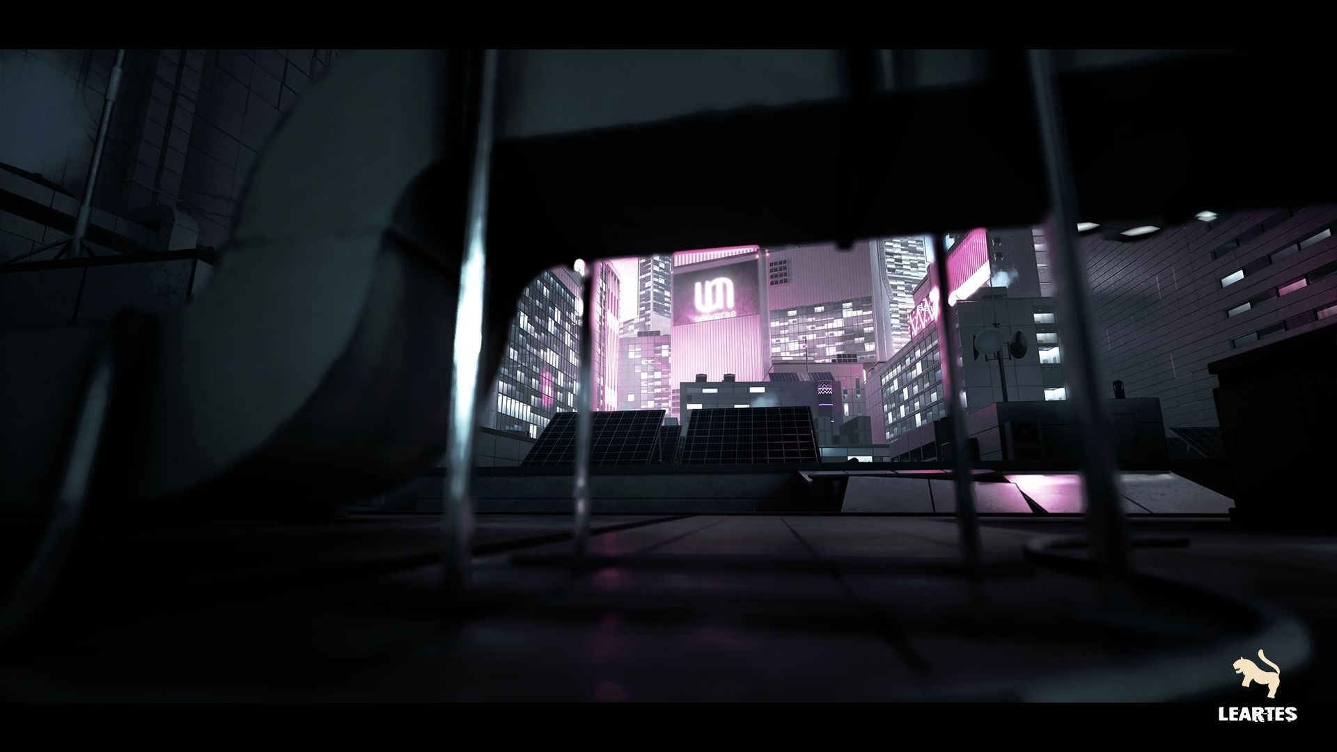 Futuristic Rooftop City Environment Low-poly 3D model_9