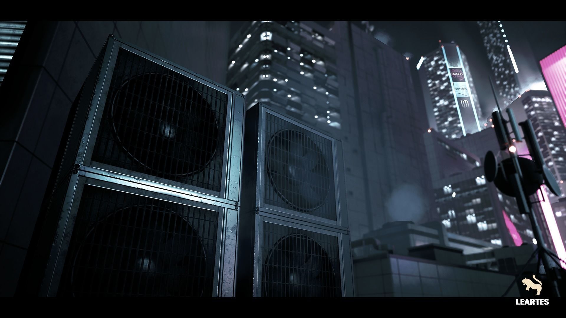 Futuristic Rooftop City Environment Low-poly 3D model_1