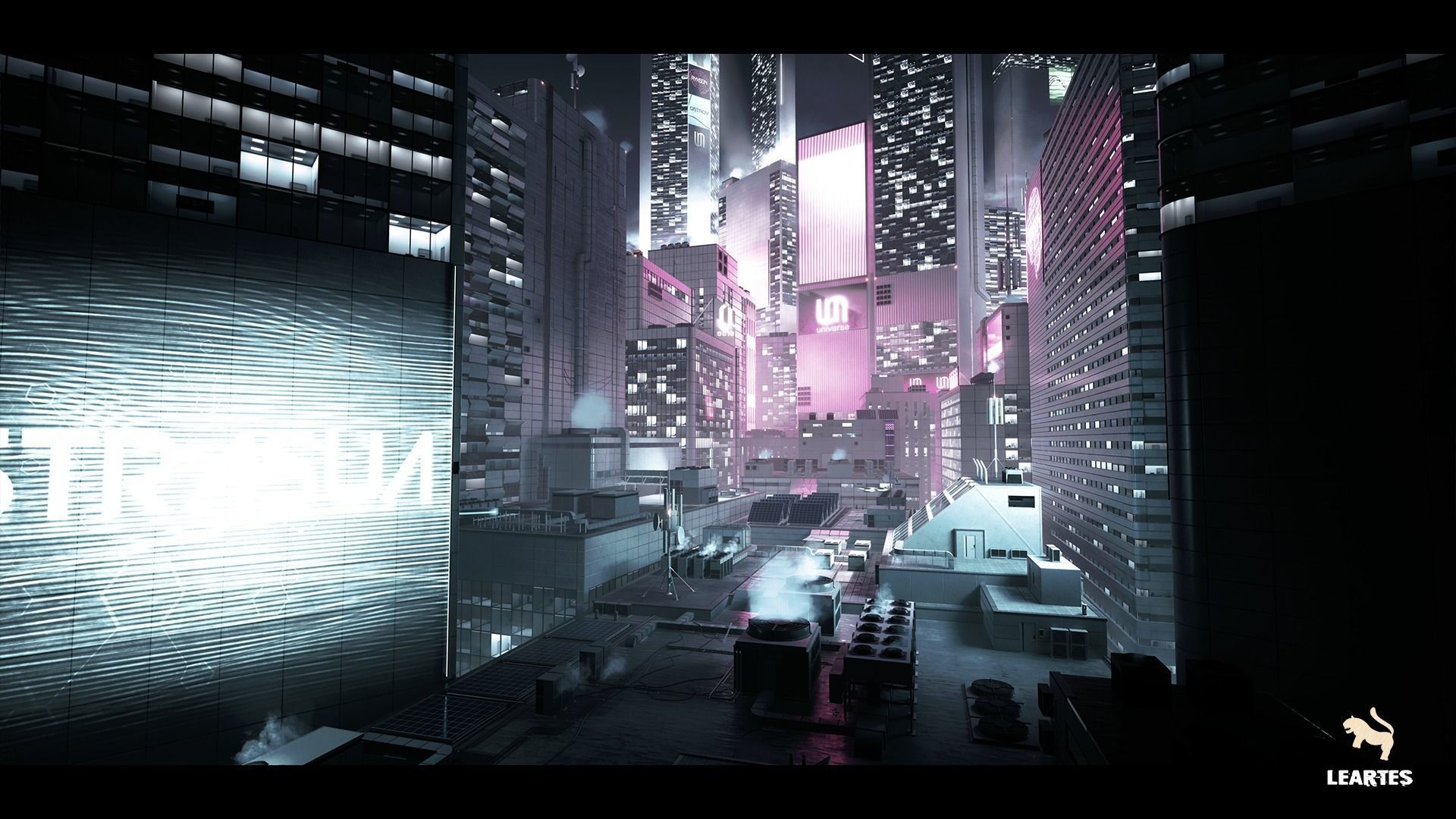 Futuristic Rooftop City Environment Low-poly 3D model_3
