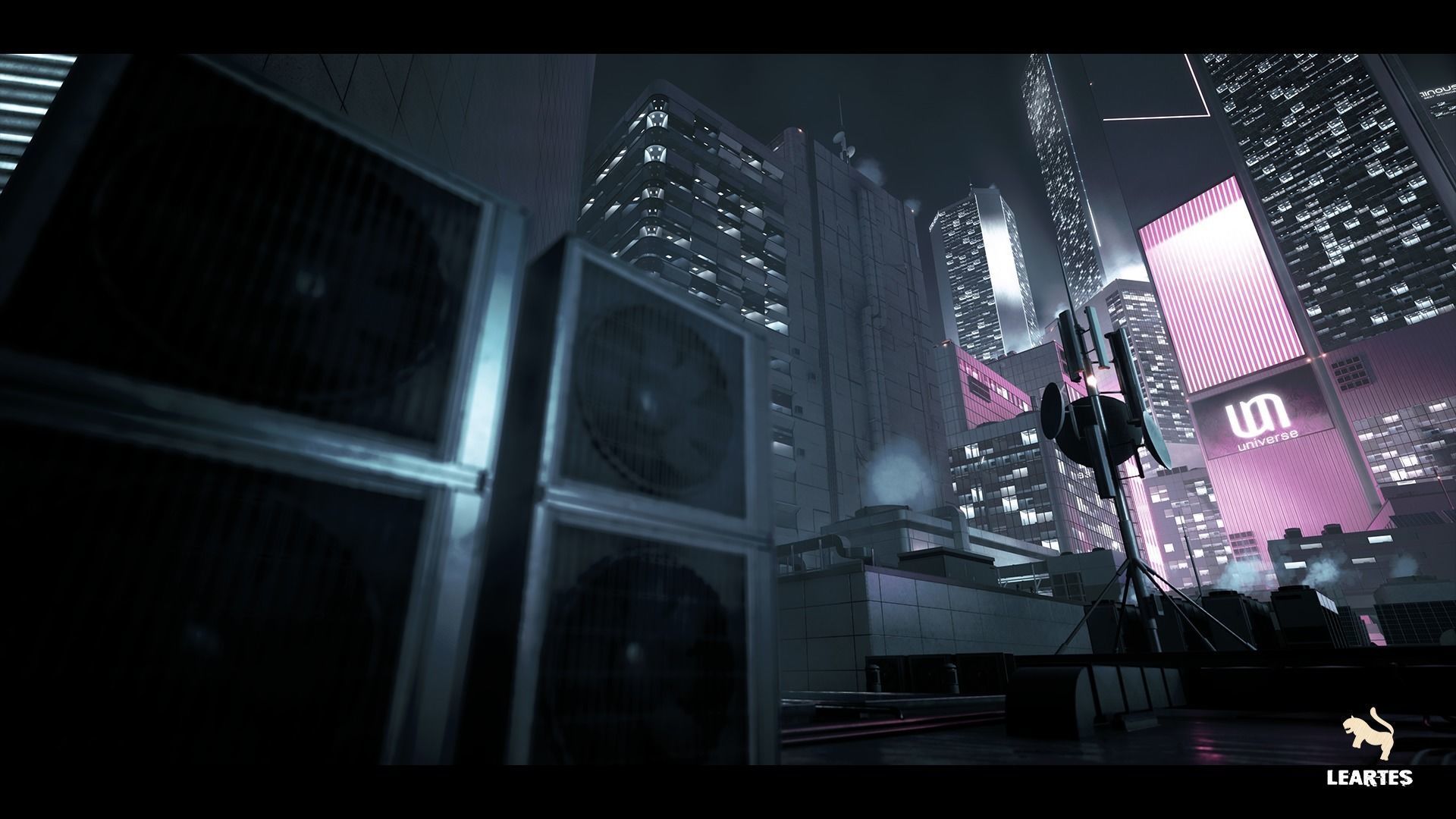 Futuristic Rooftop City Environment Low-poly 3D model_7