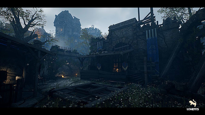 Medieval Castle Village Environment Low-poly 3D model 2
