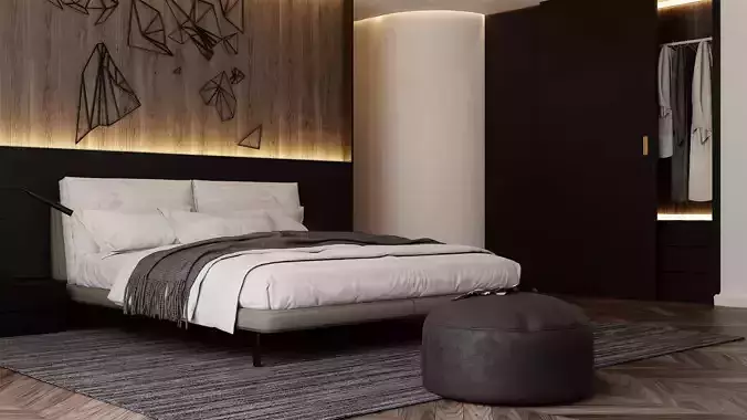 Photorealistic bedroom scene in native blend file 3D model