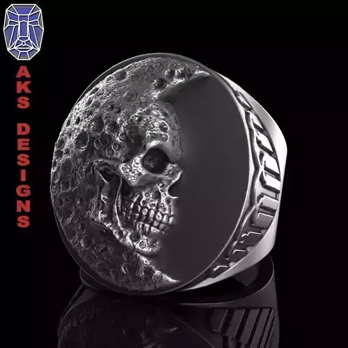   skull Ring jewelry Moon v1 3D print model