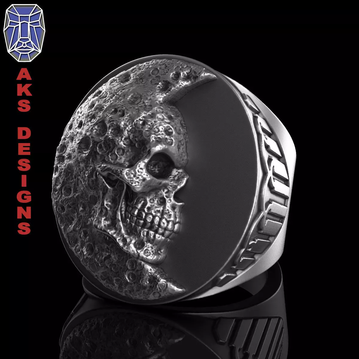skull Ring jewelry Moon v1 3D print model