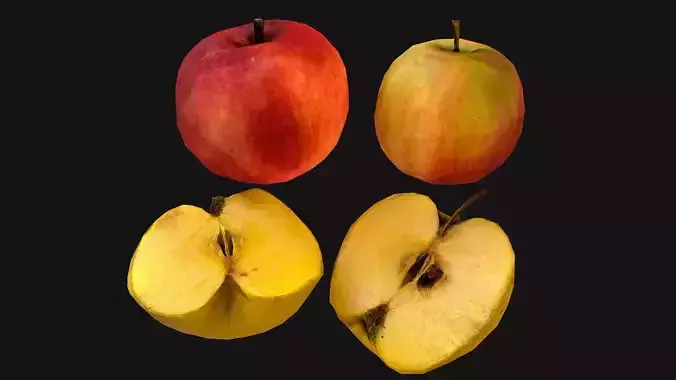 Apple Fruit Sliced Food Low-poly 3D model