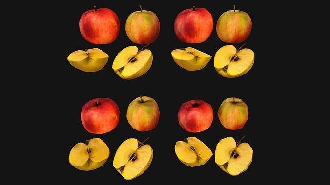 Apple Fruit Sliced Food Low-poly 3D model 3