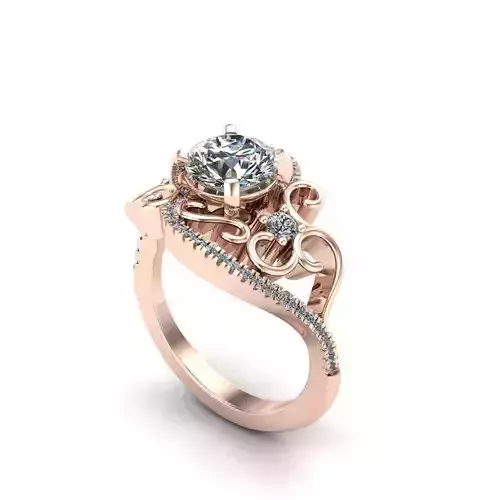 Solitaire engagement ring with filigrees 3D print model