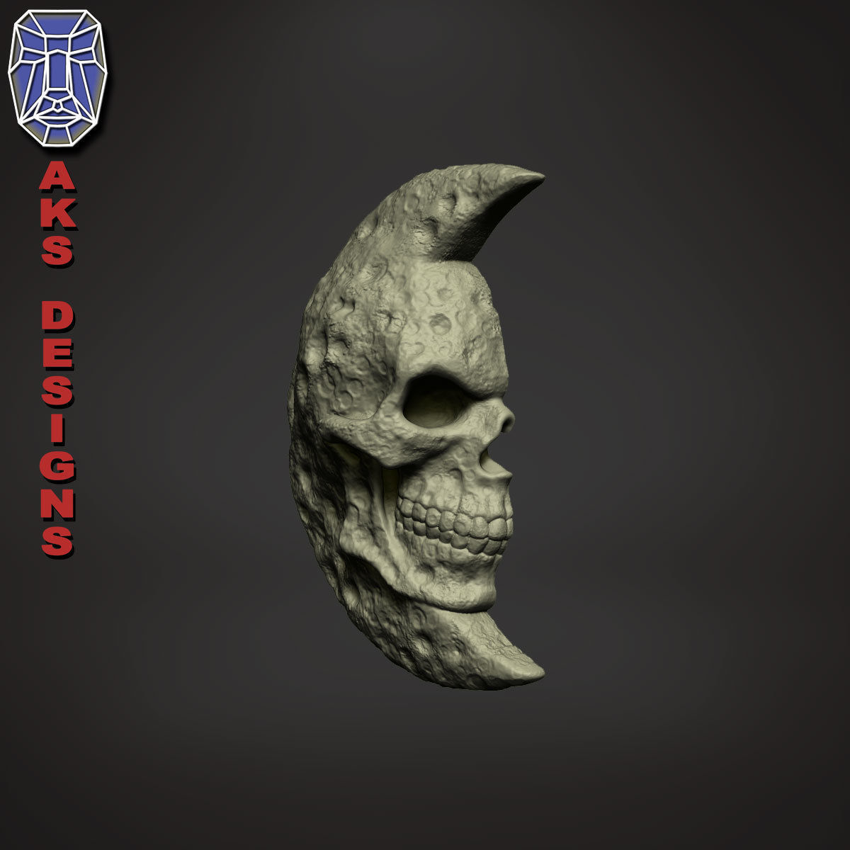 Moon skull v1 Bas relief for wall decoration 3D print model_4