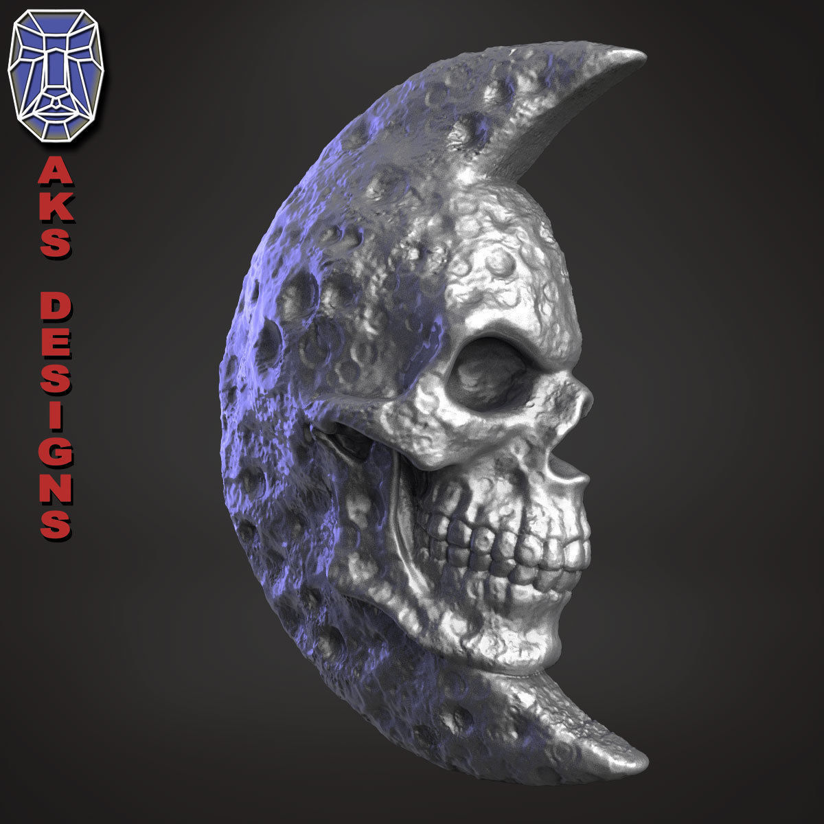 Moon skull v1 Bas relief for wall decoration 3D print model_1