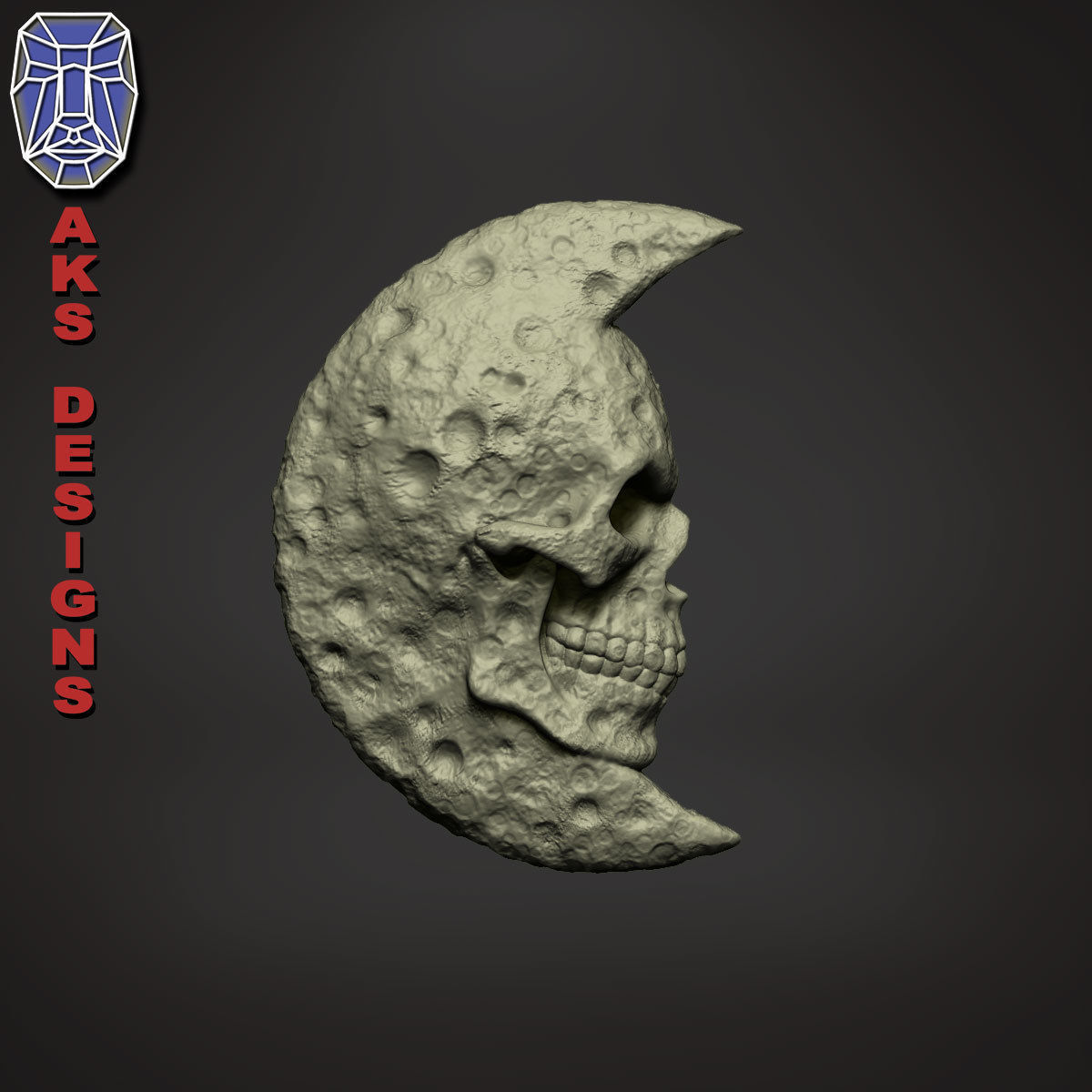 Moon skull v1 Bas relief for wall decoration 3D print model_3
