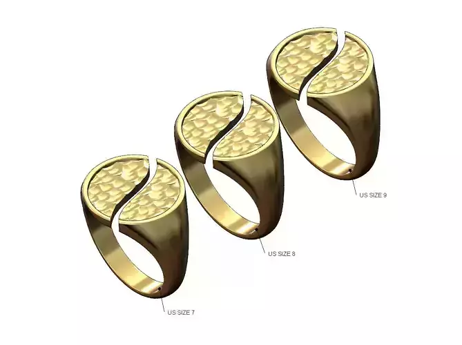 Split round signet with hammered textured top Us sizes 7 8 9