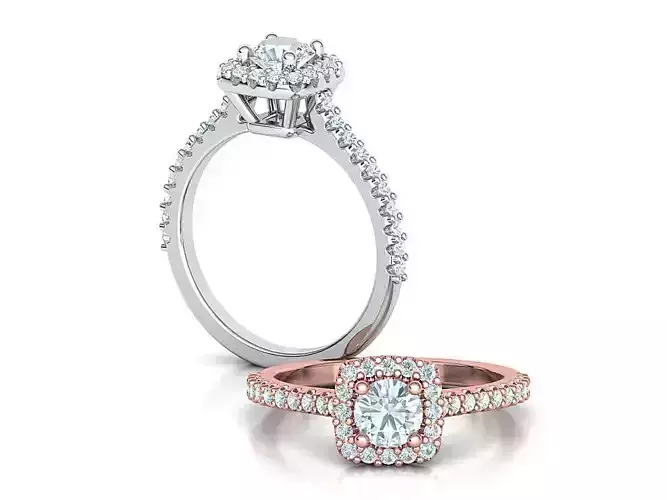 Cushion Halo Engagement Ring  5mm Round stone 3dprint model  3D print model