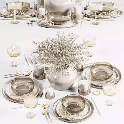 tableware005 table setting in gold and silver 3D model