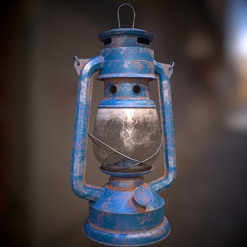 Blue and Green Oil Lamp Low-poly 3D model