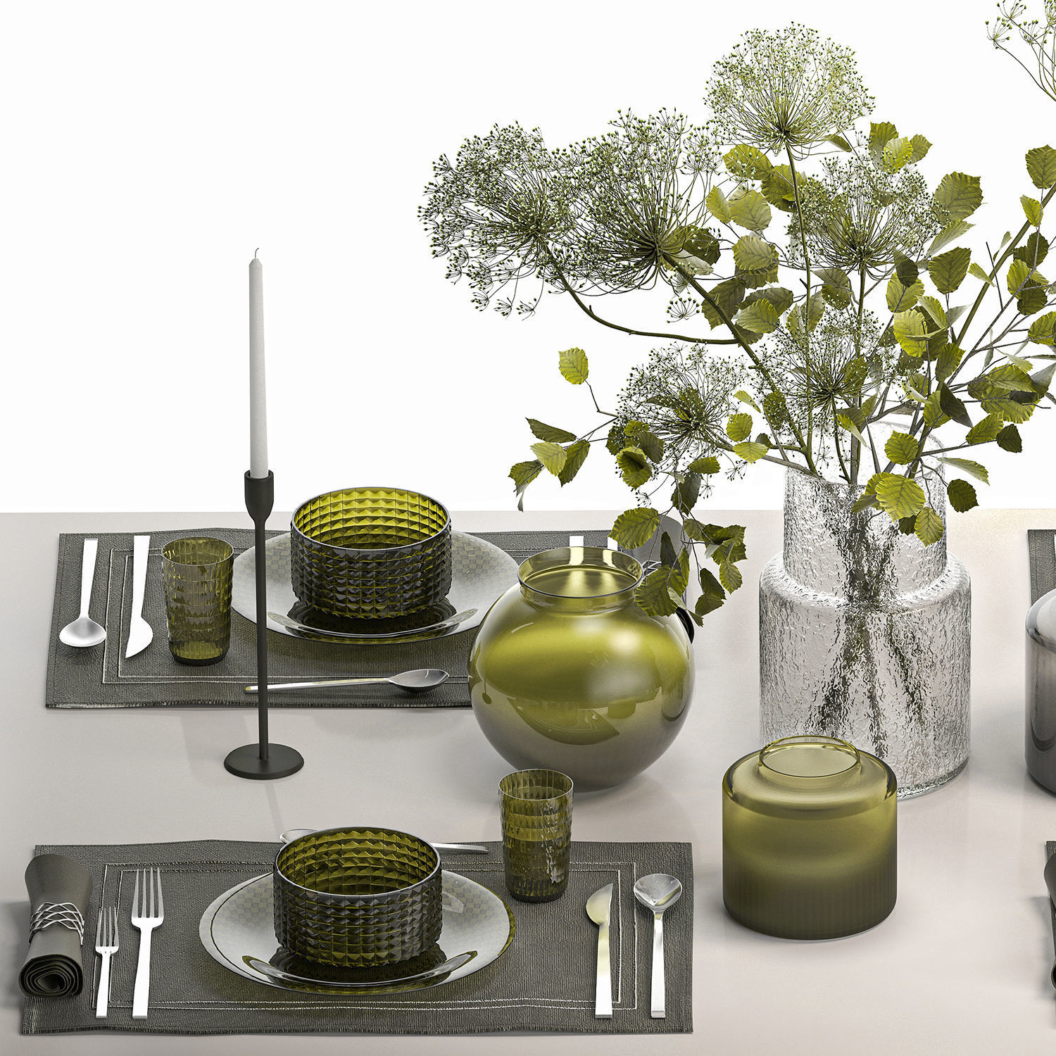 Stylish Table Setting For 4 Persons With A Bouquet 3D model_3