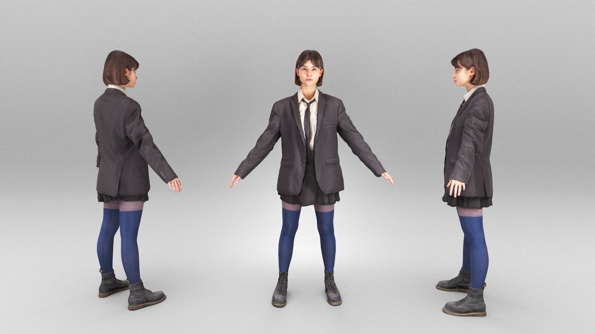 Woman in school uniform ready for animation 341 Low-poly 3D model_3