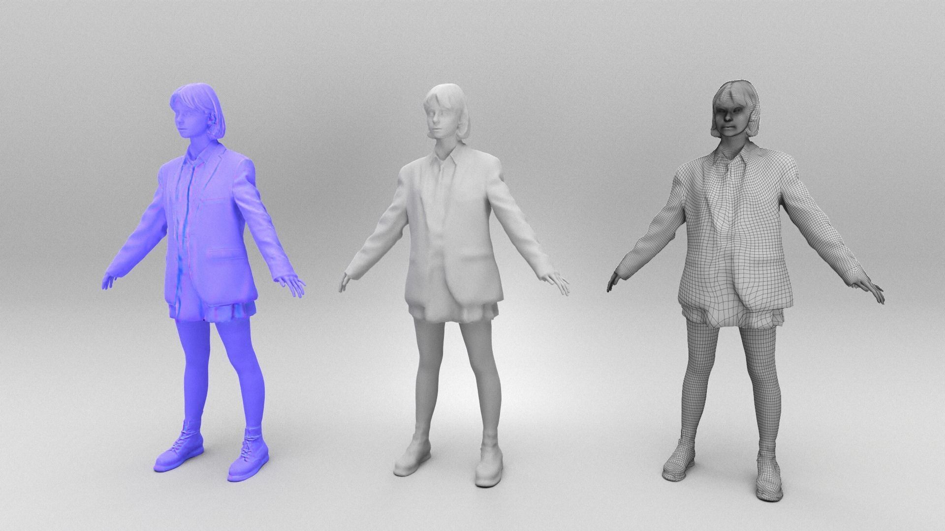 Woman in school uniform ready for animation 341 Low-poly 3D model_4