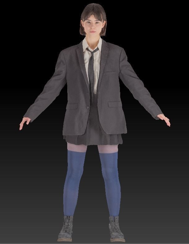 Woman in school uniform ready for animation 341 Low-poly 3D model_6