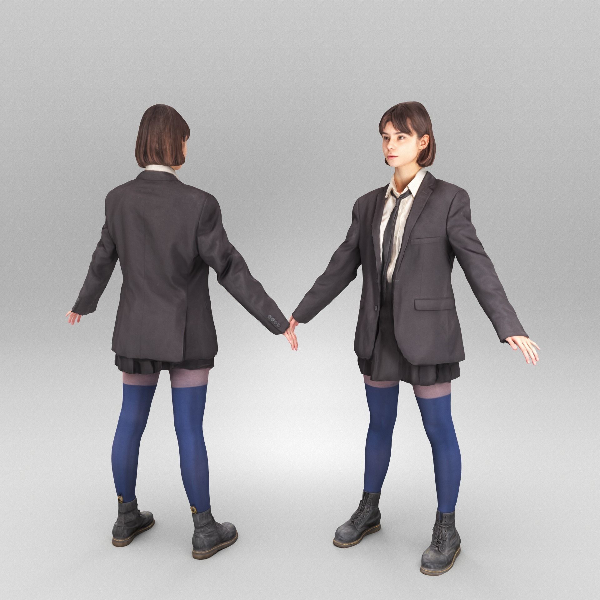Woman in school uniform ready for animation 341 Low-poly 3D model_2