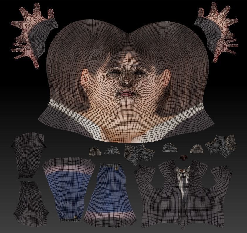 Woman in school uniform ready for animation 341 Low-poly 3D model_8