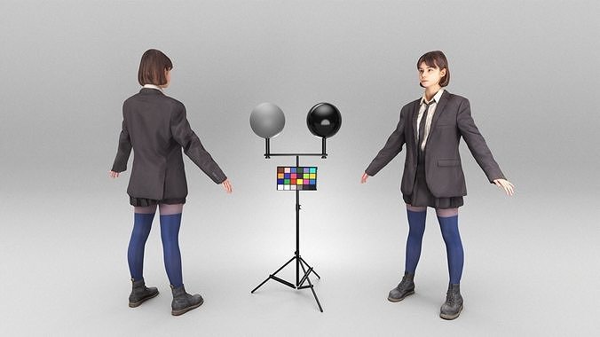 Woman in school uniform ready for animation 341 Low-poly 3D model