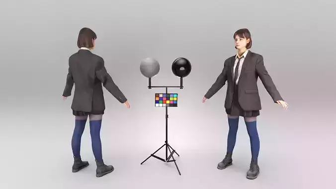 Woman in school uniform ready for animation 341 Low-poly 3D model
