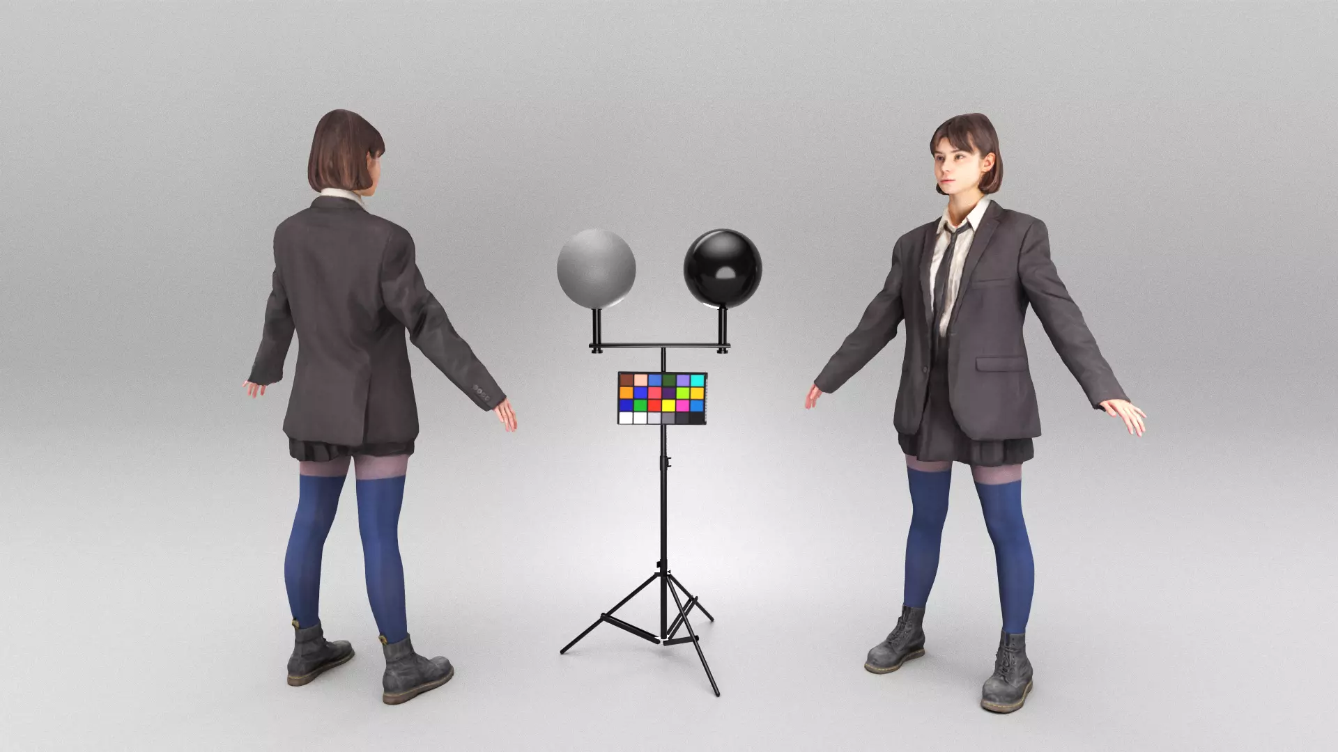 Woman in school uniform ready for animation 341 Low-poly 3D model_0