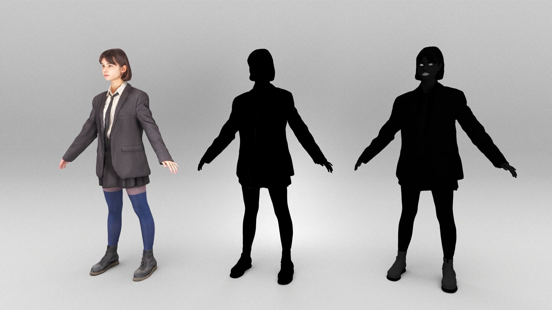 Woman in school uniform ready for animation 341 Low-poly 3D model_5